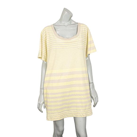 OSKLEN Cotton Scoop Neck T-shirt Dress Yellow Stripe size Medium - Picture 1 of 9